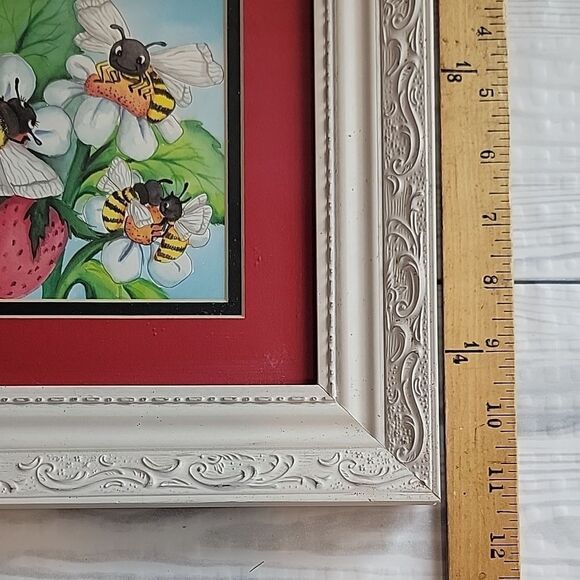 Bee and Strawberry Art in Ornate Frame - Picture 6 of 7